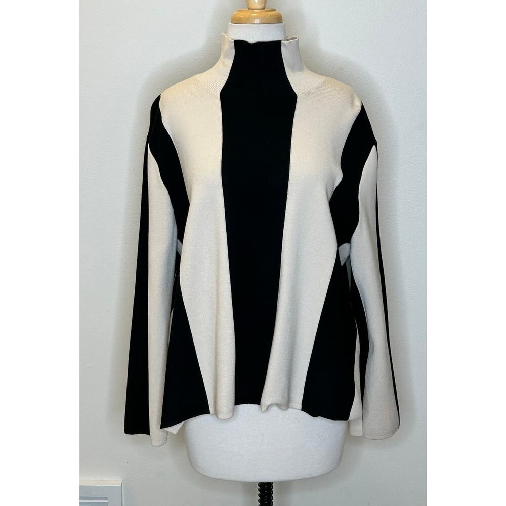 H&M Black and White Striped Mock Neck Sweater